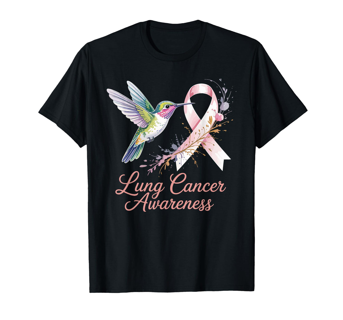 Lung Cancer Awareness Hummingbird Ribbon Support T-Shirt