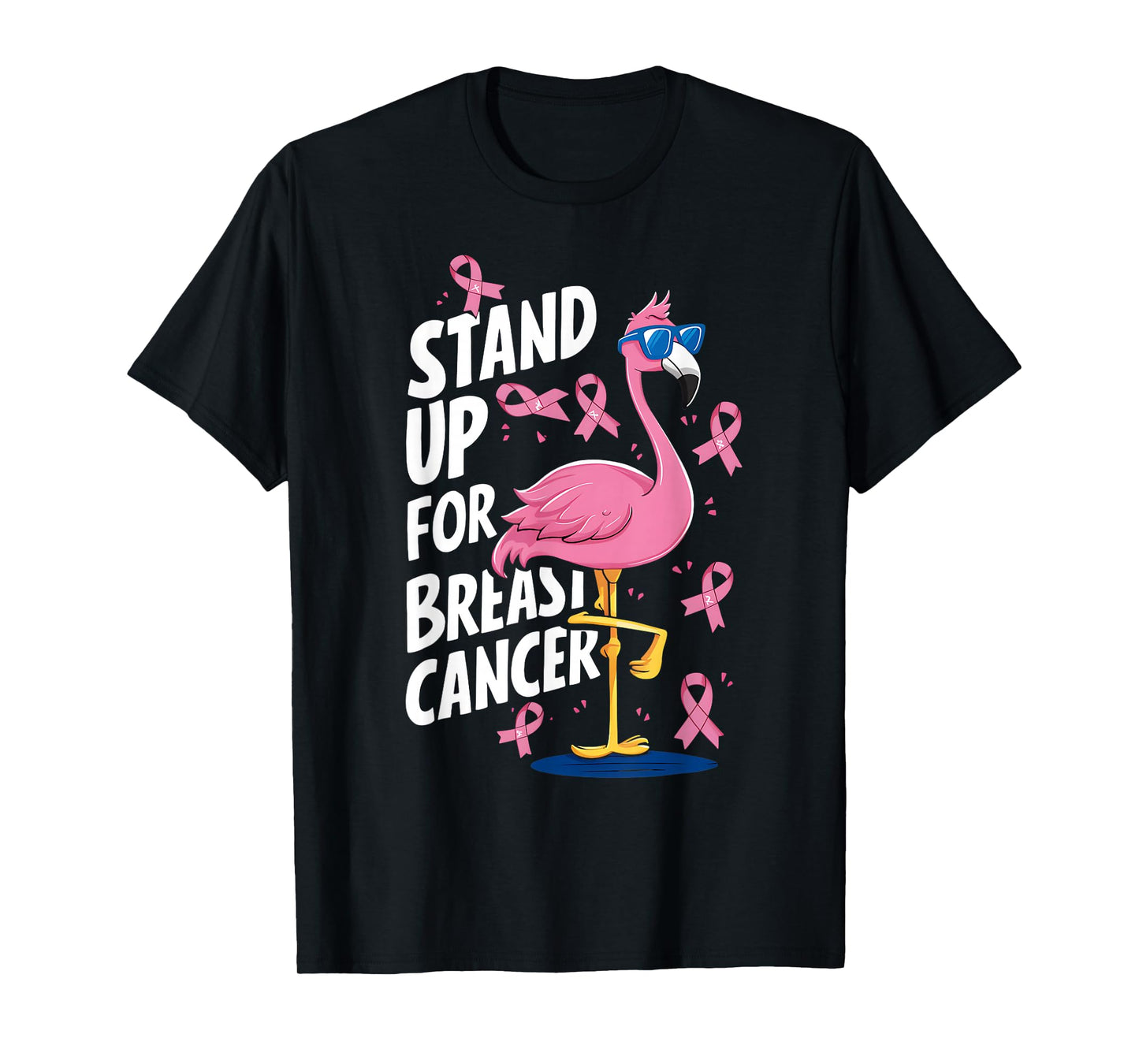 Pink Ribbon Awareness Stand Up to Breast Cancer Flamingo T-Shirt