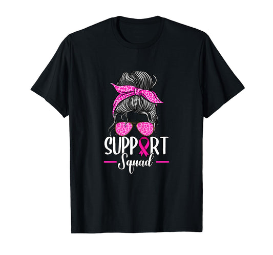 Support Squad Messy Bun Breast Cancer Awareness T-Shirt