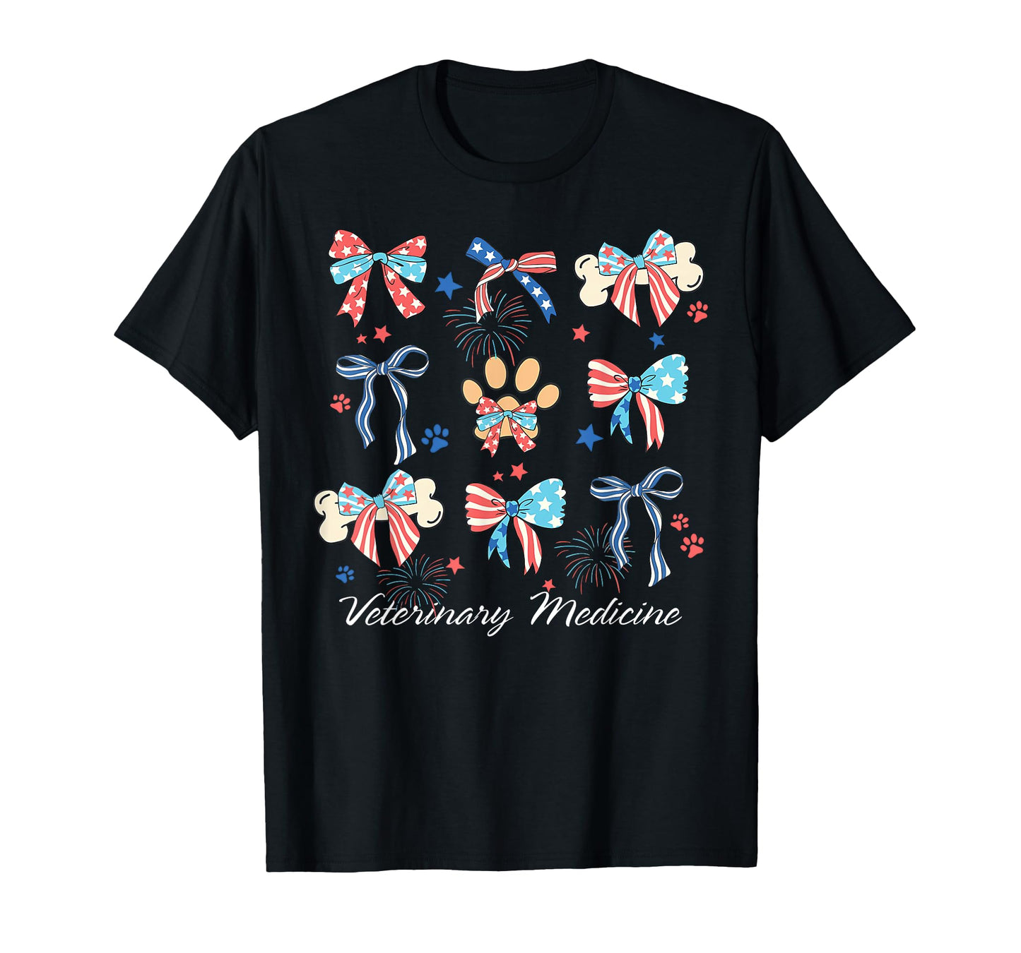 Veterinary Medicine Paw Dog Coquette Bow Vet Tech July 4th T-Shirt for Men Women