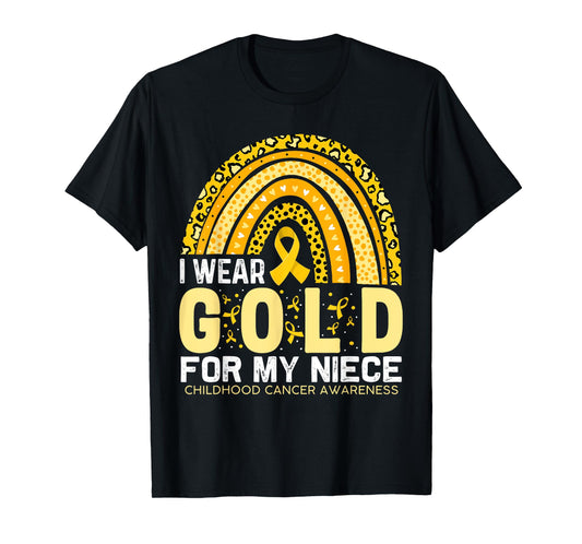 I Wear Gold For My Niece Childhood Cancer Awareness Rainbow T-Shirt