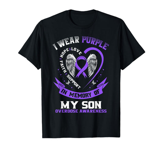 Purple In Memory of my Son Drug Overdose Awareness Ribbon T-Shirt