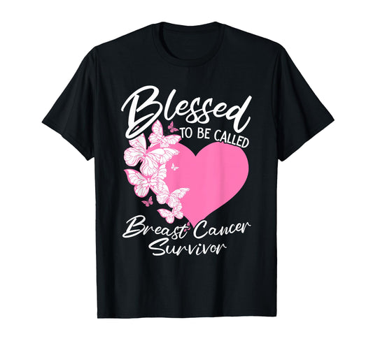 Blessed To Be Called Breast Cancer Survivor Pink Butterfly T-Shirt