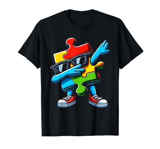Autism Awareness Dabbing Puzzle Piece Autistic Kids Boys T-Shirt