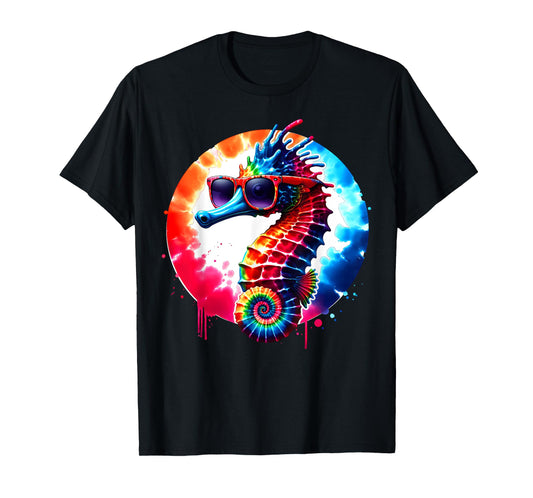 Cool Graphic Tie Dye Sunglasses Seahorse Illustration Art T-Shirt
