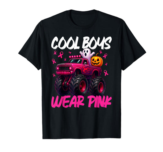 Cool Boo Wear Pink Monster Truck Breast Cancer Boys Kids T-Shirt