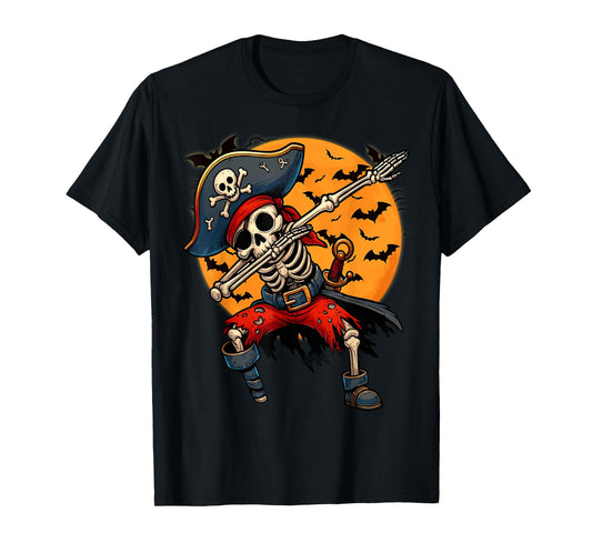 Dabbing Pirate Skeleton Funny Skull Dab Skeleton Halloween T-Shirt