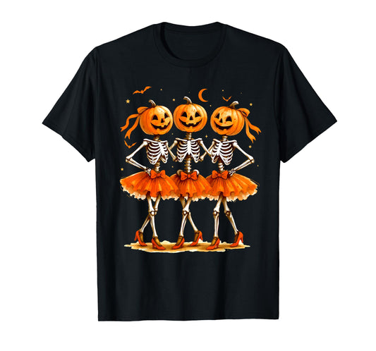 Ballet Skeleton Halloween Cute Spooky Season Retro Dance T-Shirt