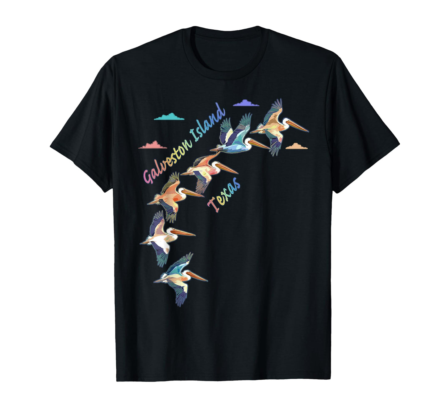 Galveston Island Texas Colorful Tie-Dye Pelican Art T-Shirt