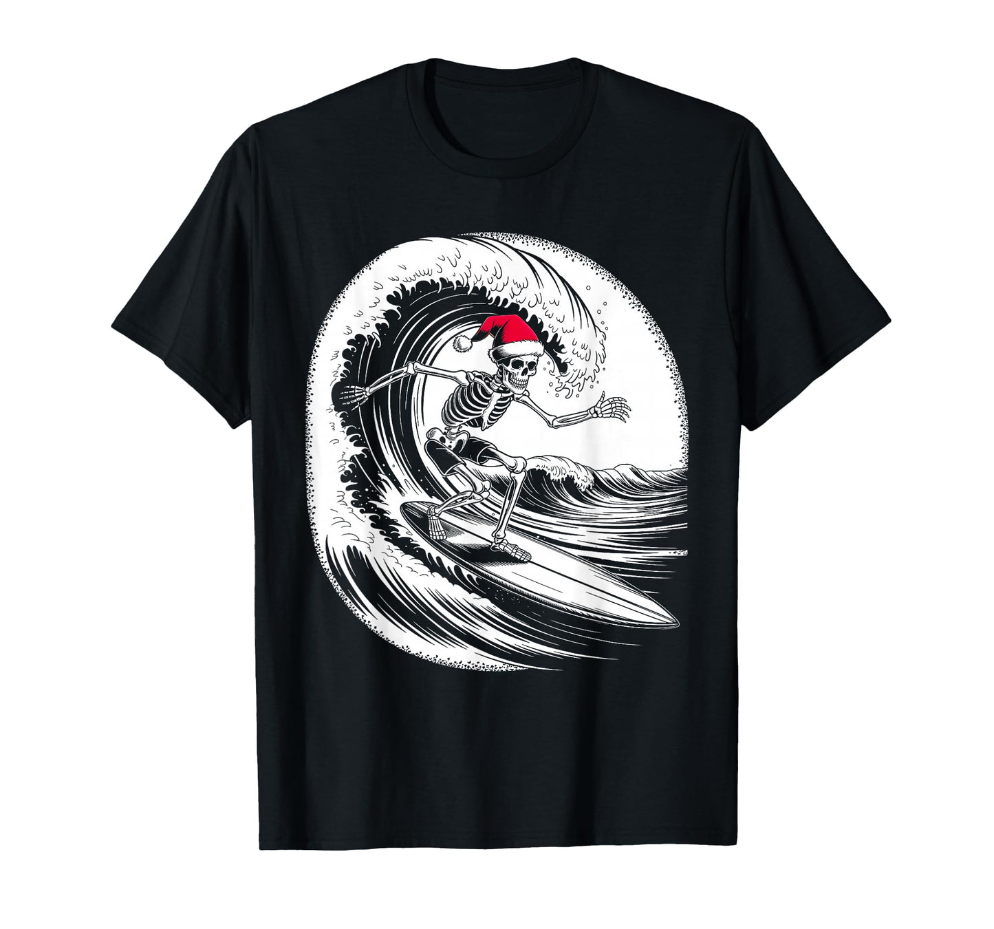 Xmas Skeleton Surfer Vintage Big Wave Surfing Fun Christmas T-Shirt