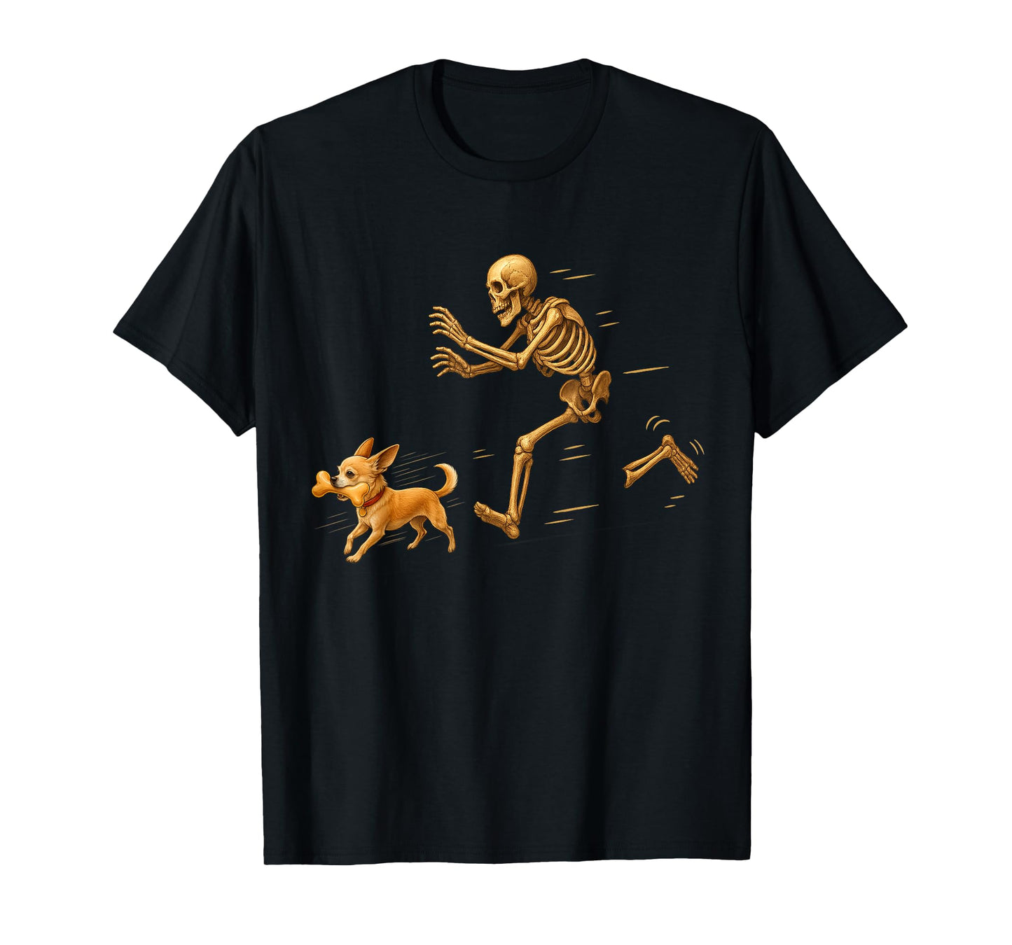 Funny Chihuahua Halloween Steal Bone Skeleton Chase Spooky T-Shirt