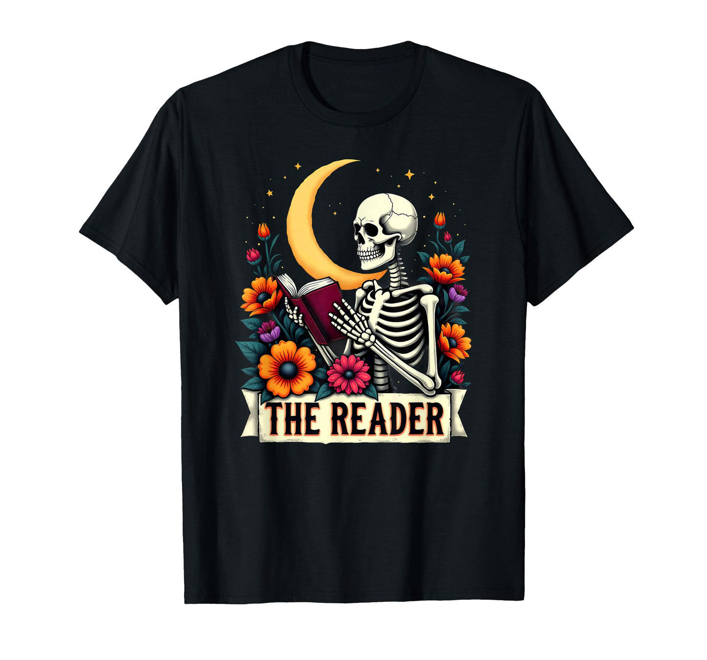 Tarot Card Skeleton Reading Book Librarian The Reader T-Shirt