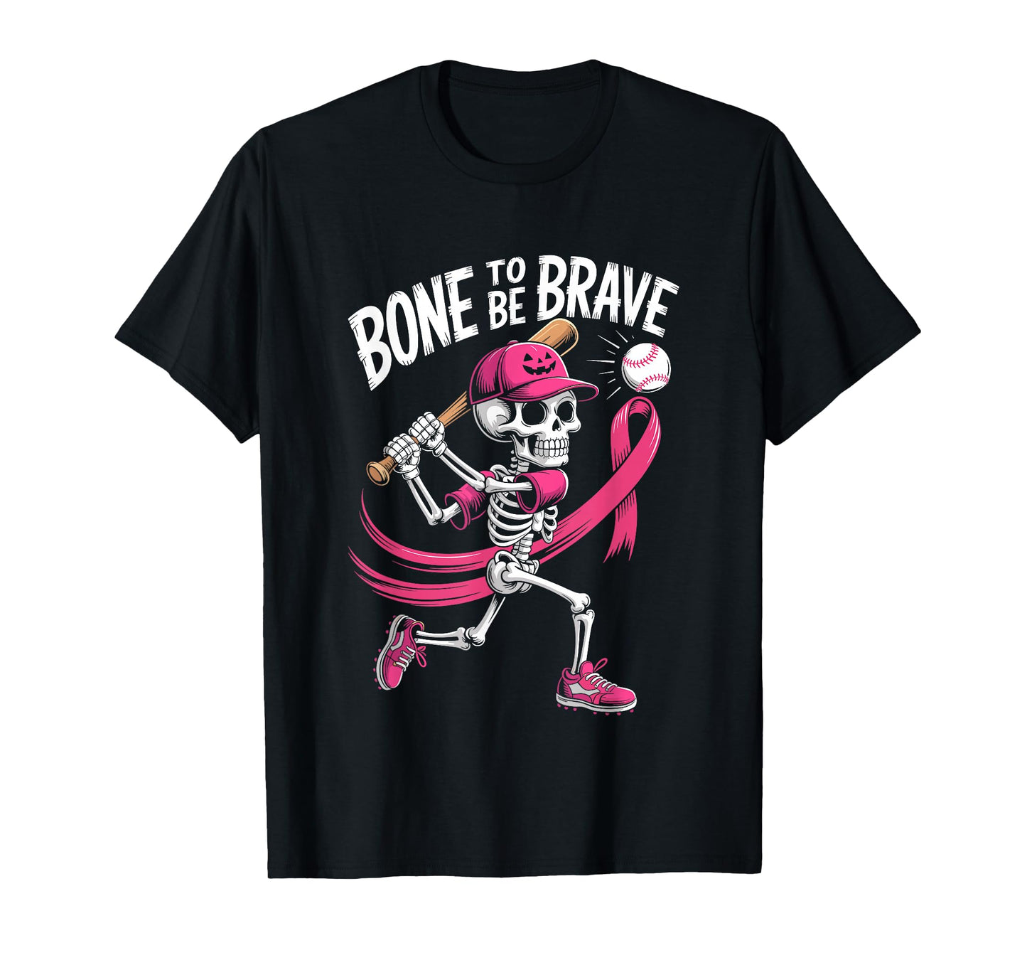 Baseball Skeleton Fighter Halloween Breast Cancer Awareness T-Shirt