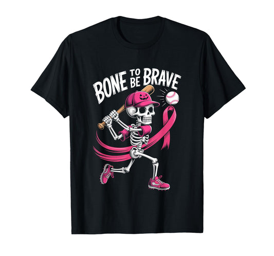 Baseball Skeleton Fighter Halloween Breast Cancer Awareness T-Shirt