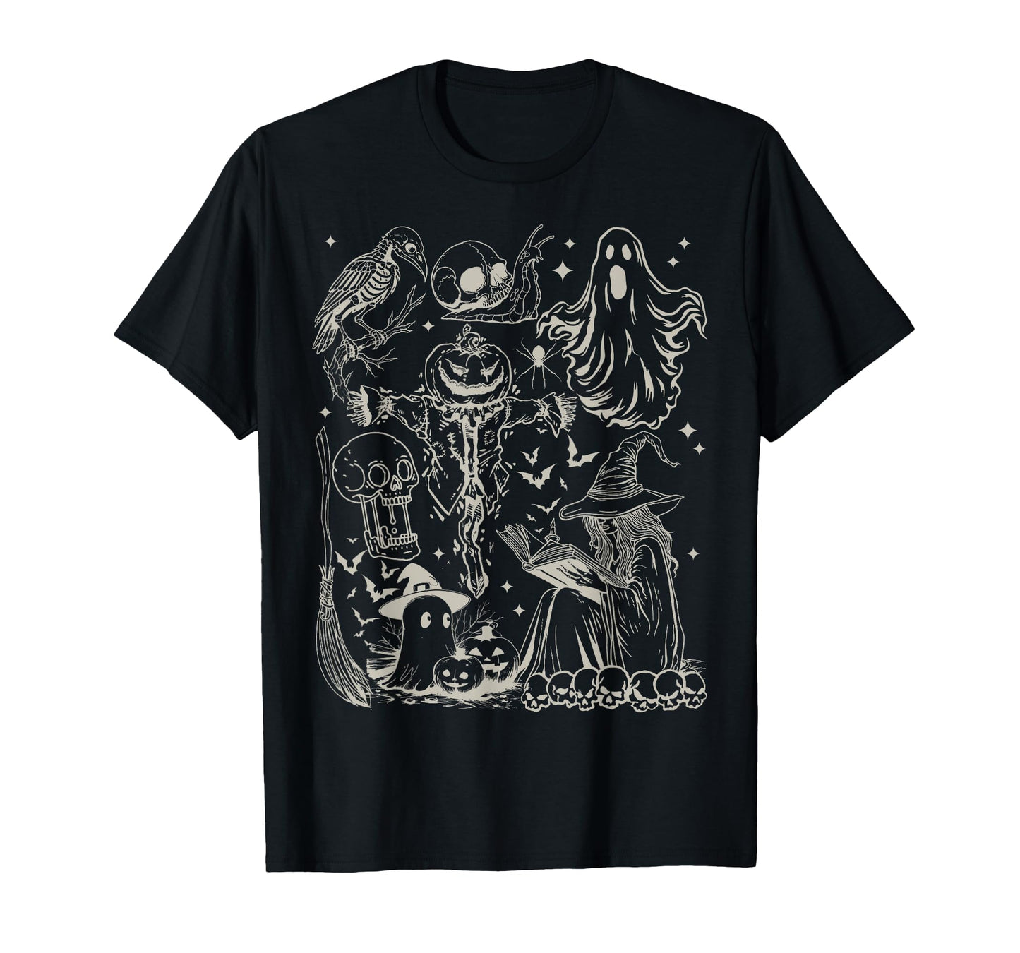 Halloween Doodle Witch Ghost Pumpkin Skull Scarecrow T-Shirt