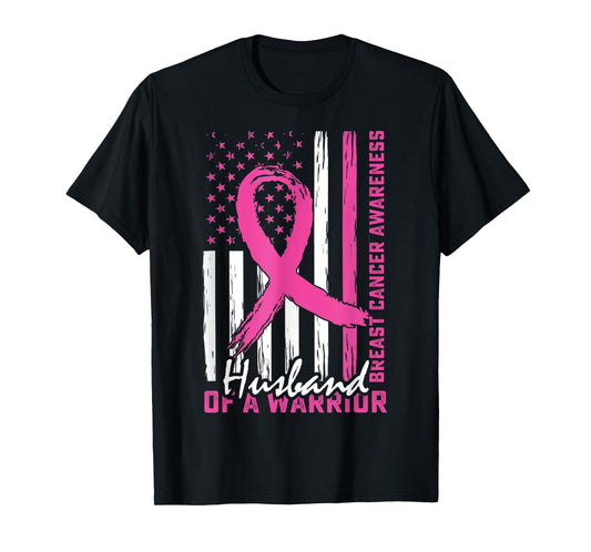 Husband Breast Cancer Support Huband of a Warrior US Flag T-Shirt