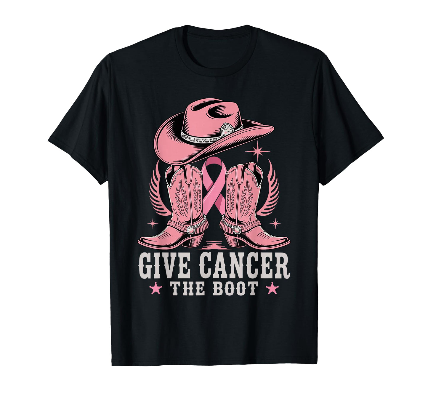 Give Cancer The Boot Shirt - Pink Ribbon Cowgirl T-Shirt