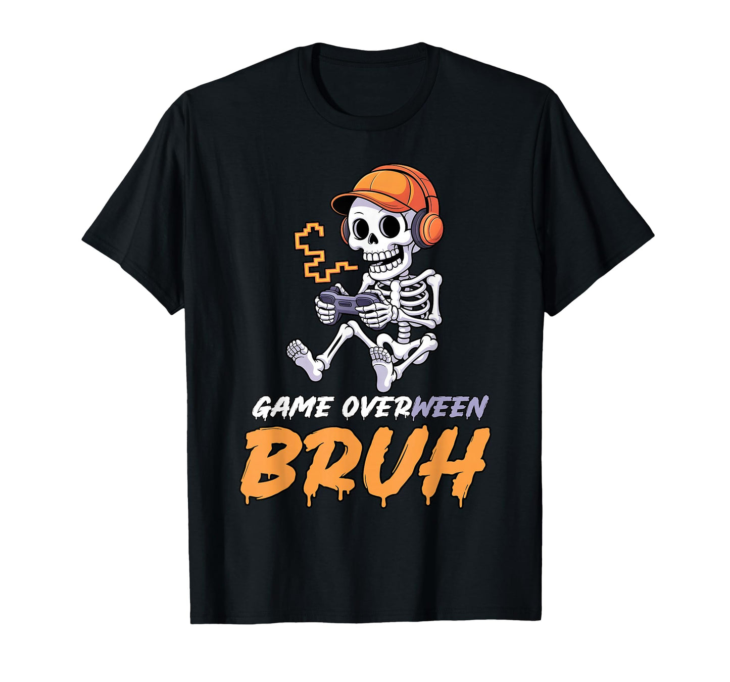 Halloween Skeleton Gamer Game Overween Bruh Boys Men T-Shirt