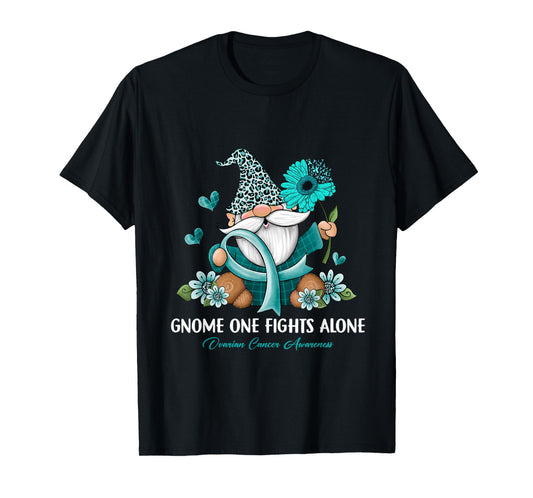 Sunflower Gnome One Fights Alone Ovarian Cancer Awareness T-Shirt