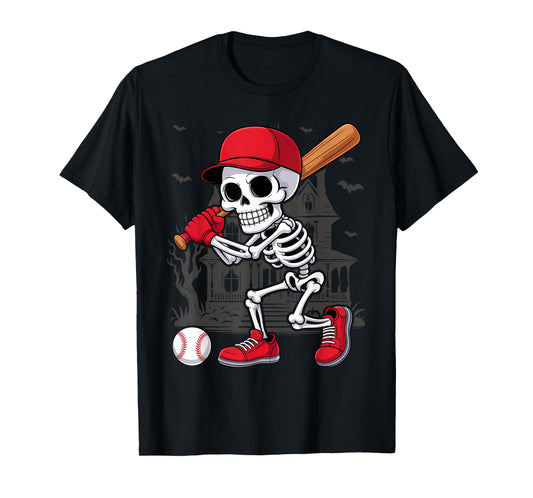 Baseball Skeleton Halloween Funny Playing T-Shirt