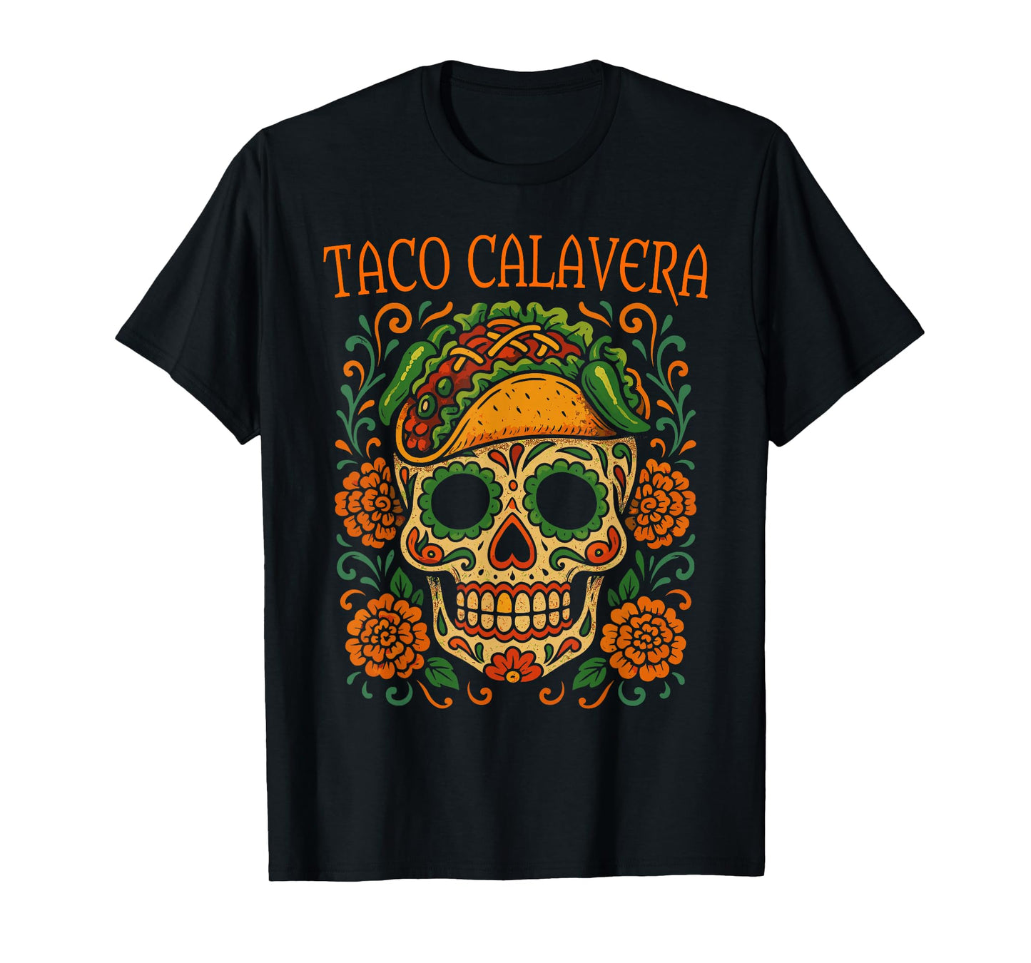 Funny Taco Skull Art Colorful Mexican Food Humor Style T-Shirt