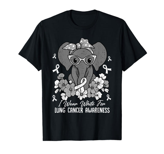Lung Cancer Awareness Elephant White Ribbon Support T-Shirt