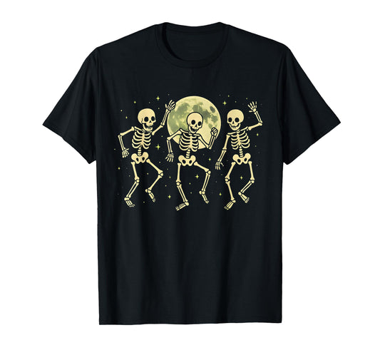 Dancing Skeleton Shirt for Women Happy Halloween Fall Skull T-Shirt