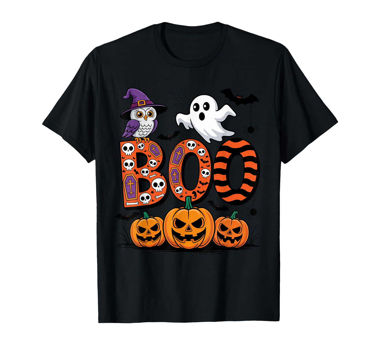 Happy Halloween Boo Costume with Witch Owl Ghost Pumpkins T-Shirt