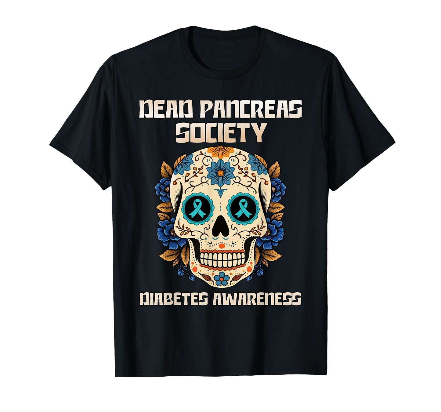 Dead Pancreas Society Diabetes Awareness Floral Halloween T-Shirt