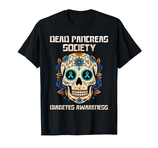 Dead Pancreas Society Diabetes Awareness Floral Halloween T-Shirt