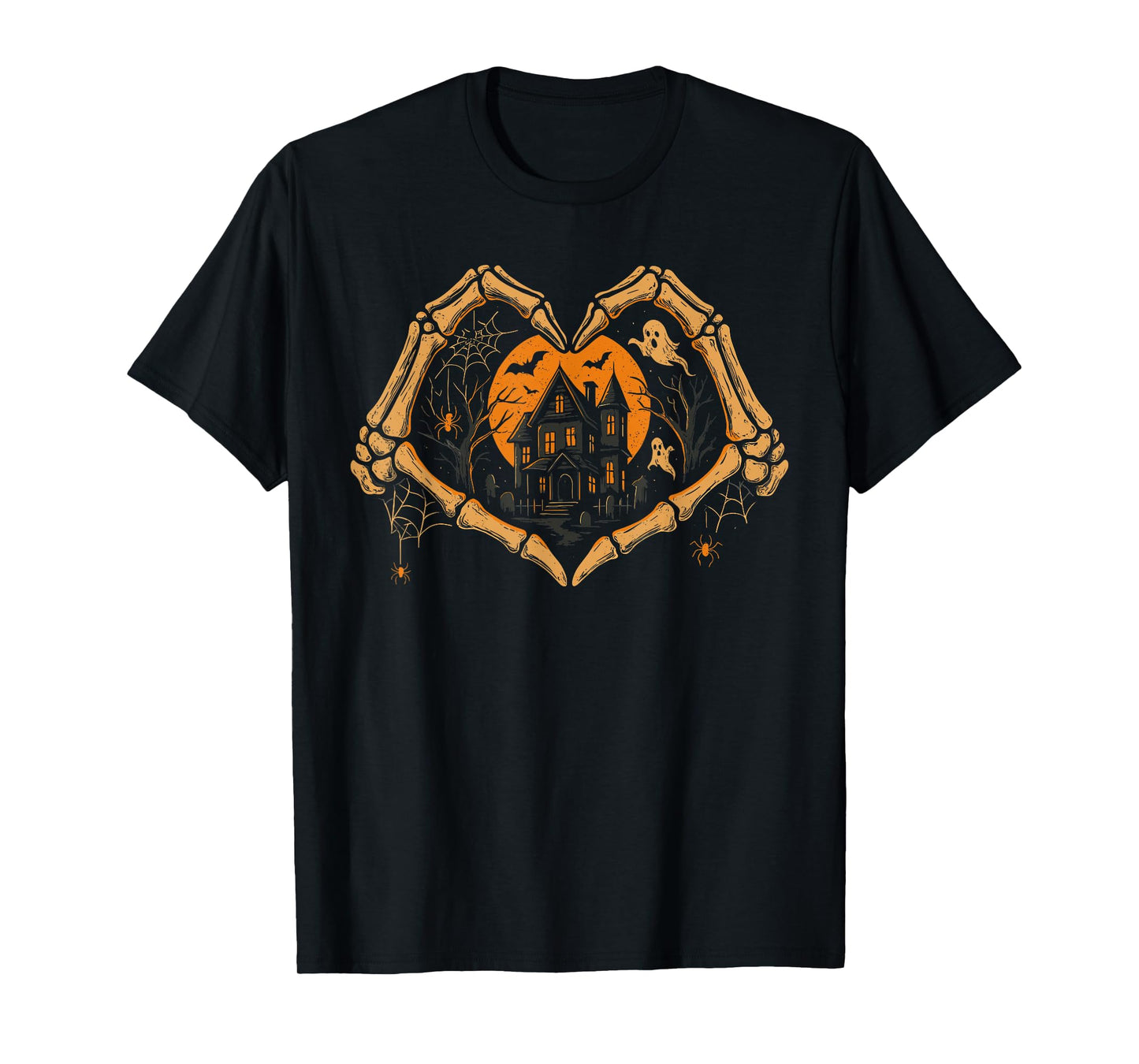 Skeleton Hands Heart Pumpkin Jack O Lantern Halloween T-Shirt
