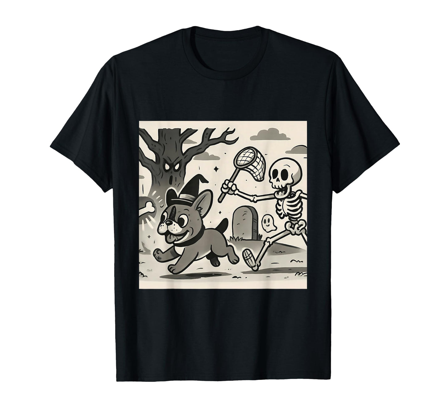 Funny Halloween French Bulldog Skeleton Spooky Season T-Shirt