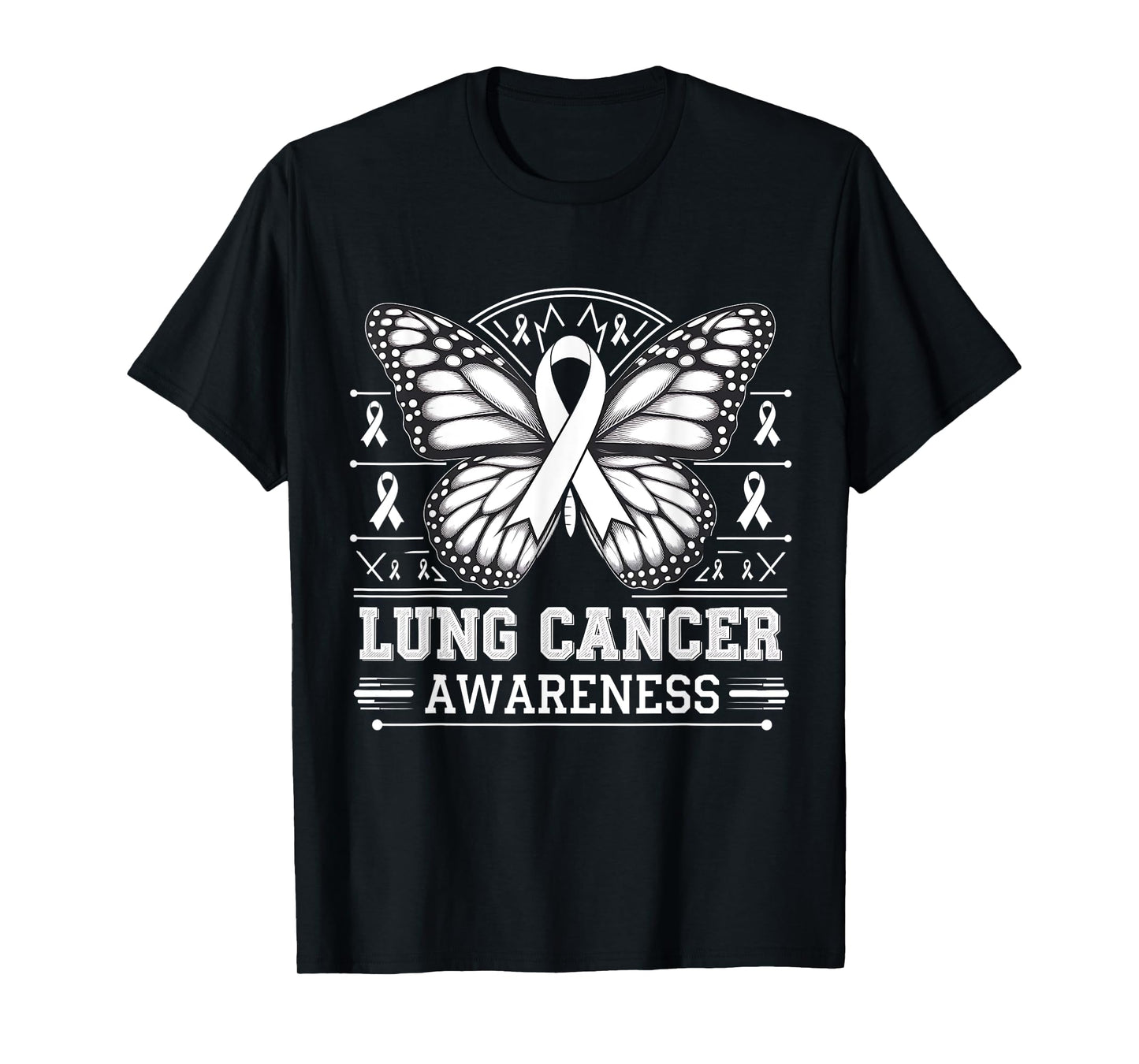 Butterfly Lung Cancer Awareness Month Support White Ribbon T-Shirt