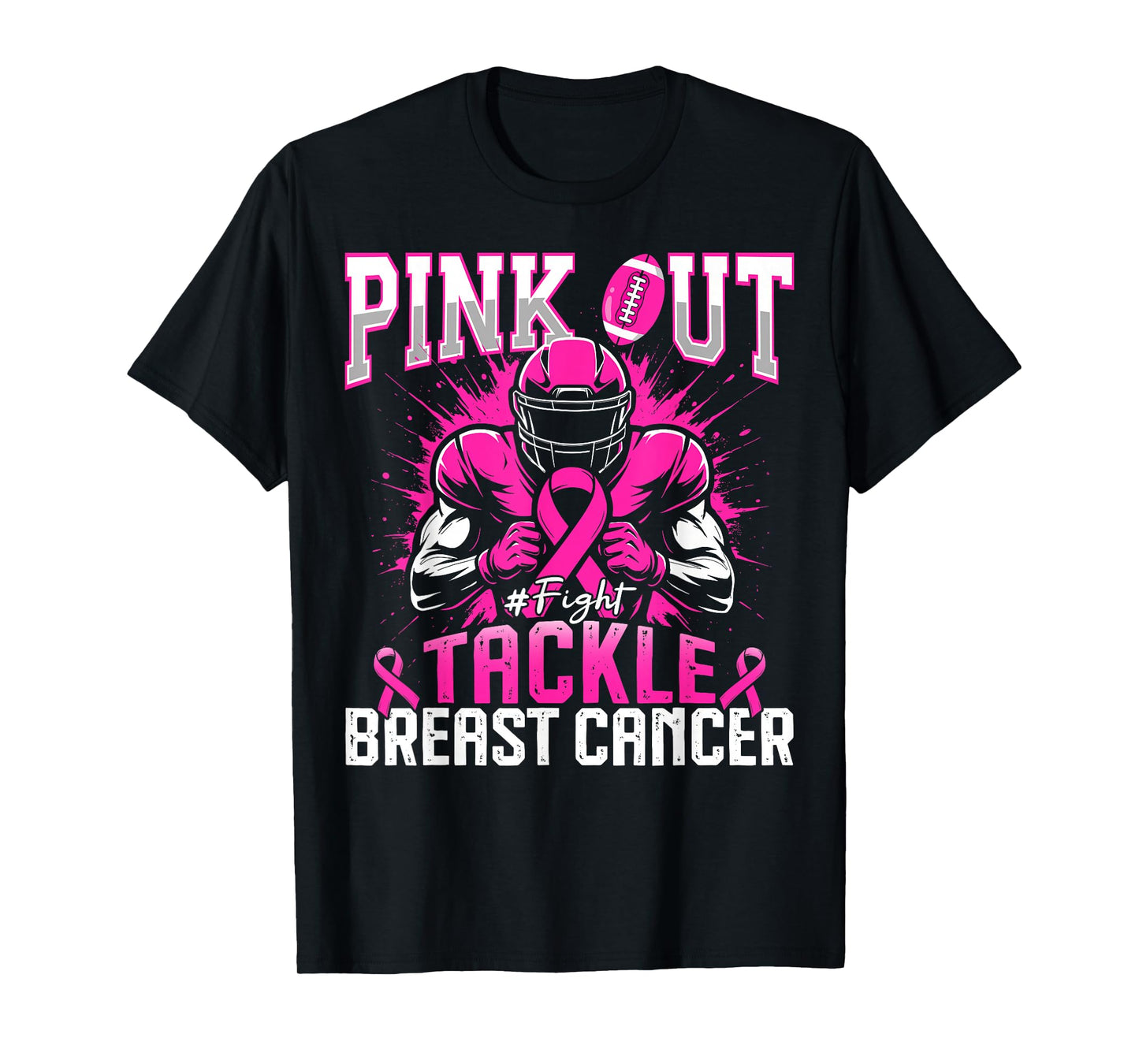 Pink Out Tackle Breast Cancer Awareness Football Boys Kids T-Shirt