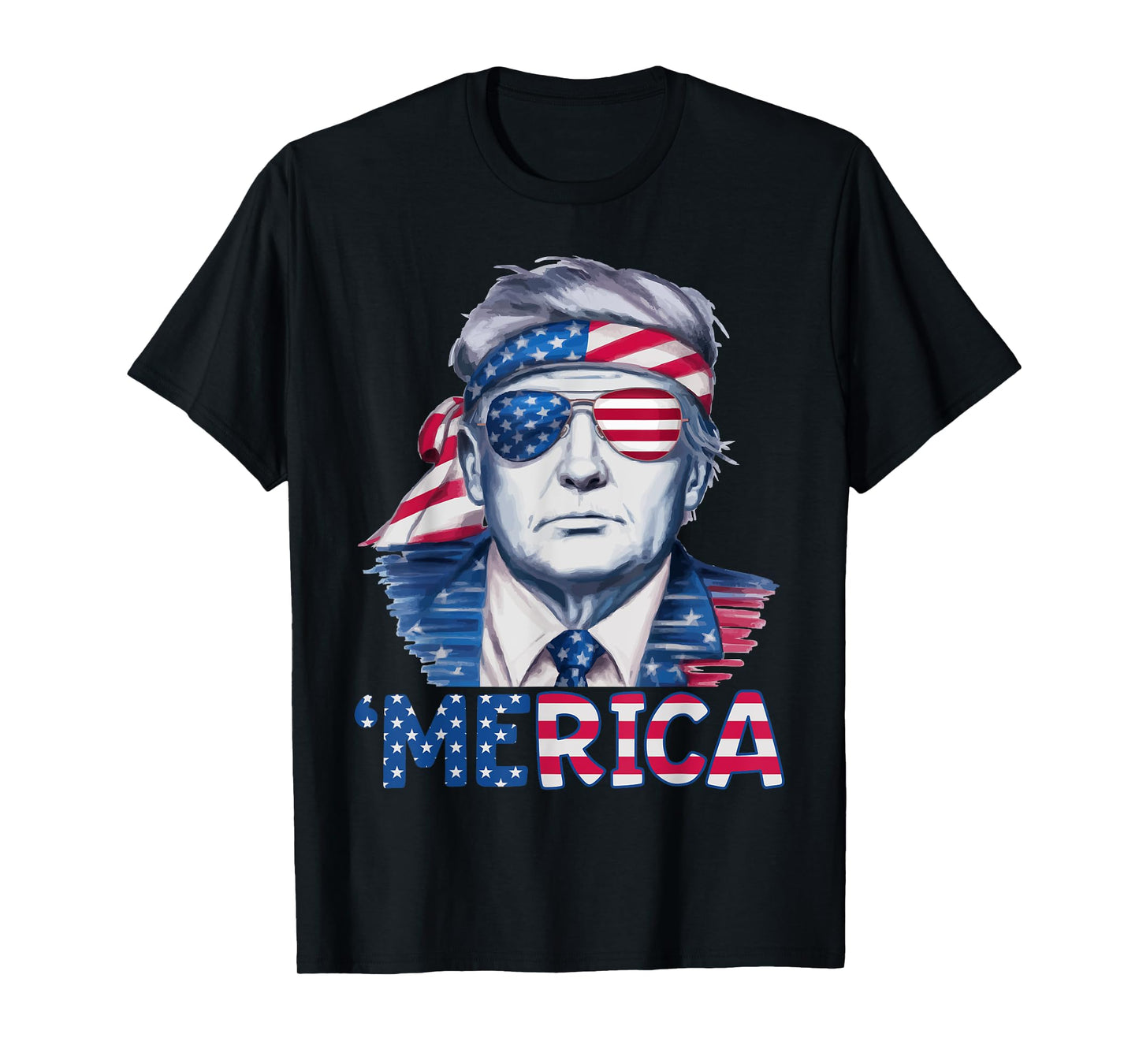 Donald Trump Won Elections 2024 'Merica USA Flag Sunglass T-Shirt