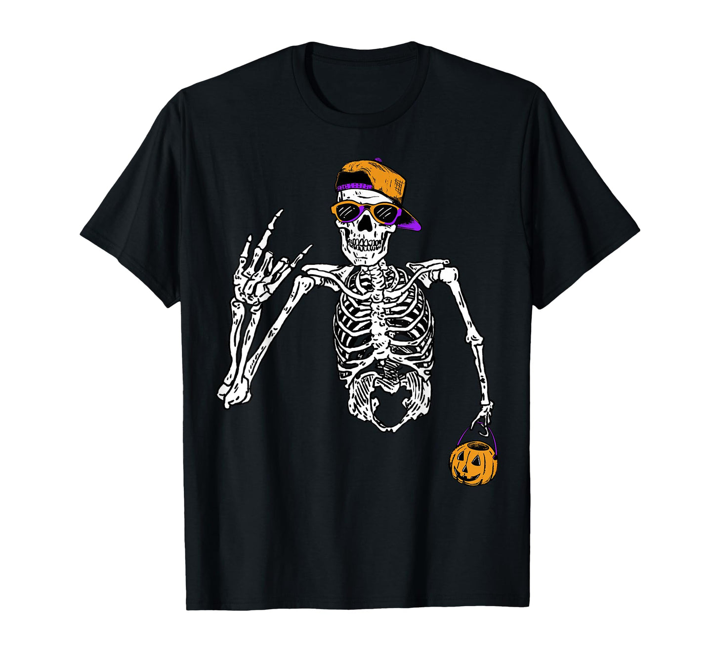 Rocker Skeleton Cap Skater Cool Halloween Pumpkin T-Shirt