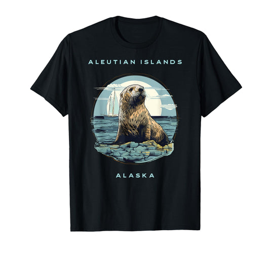 Aleutian Islands Alaska Vintage Coastal Sea Otter T-Shirt
