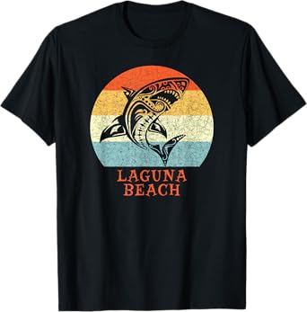 Laguna Beach, California Vintage Retro Tribal Shark T-Shirt for Men Women Girls Kids