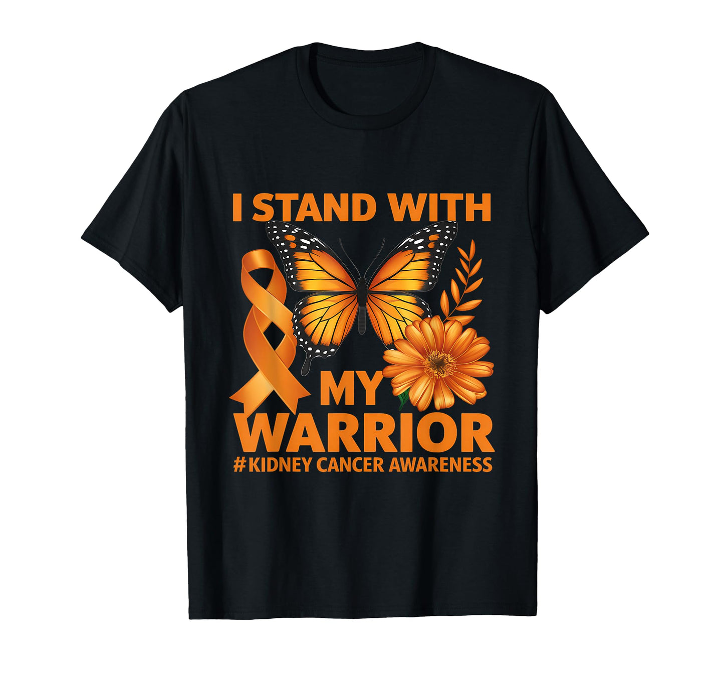 Kidney Cancer Awareness Warrior Butterfly Orange Ribbon T-Shirt