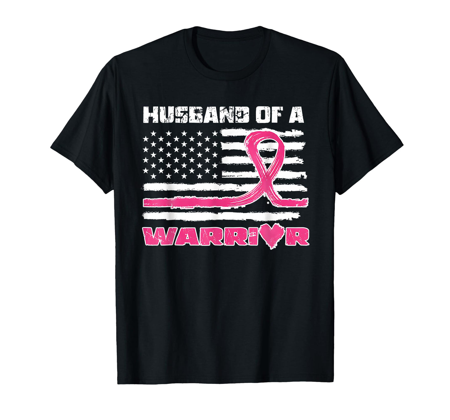 Pink Ribbon American Flag Husband Of A Warrior Breast Cancer T-Shirt