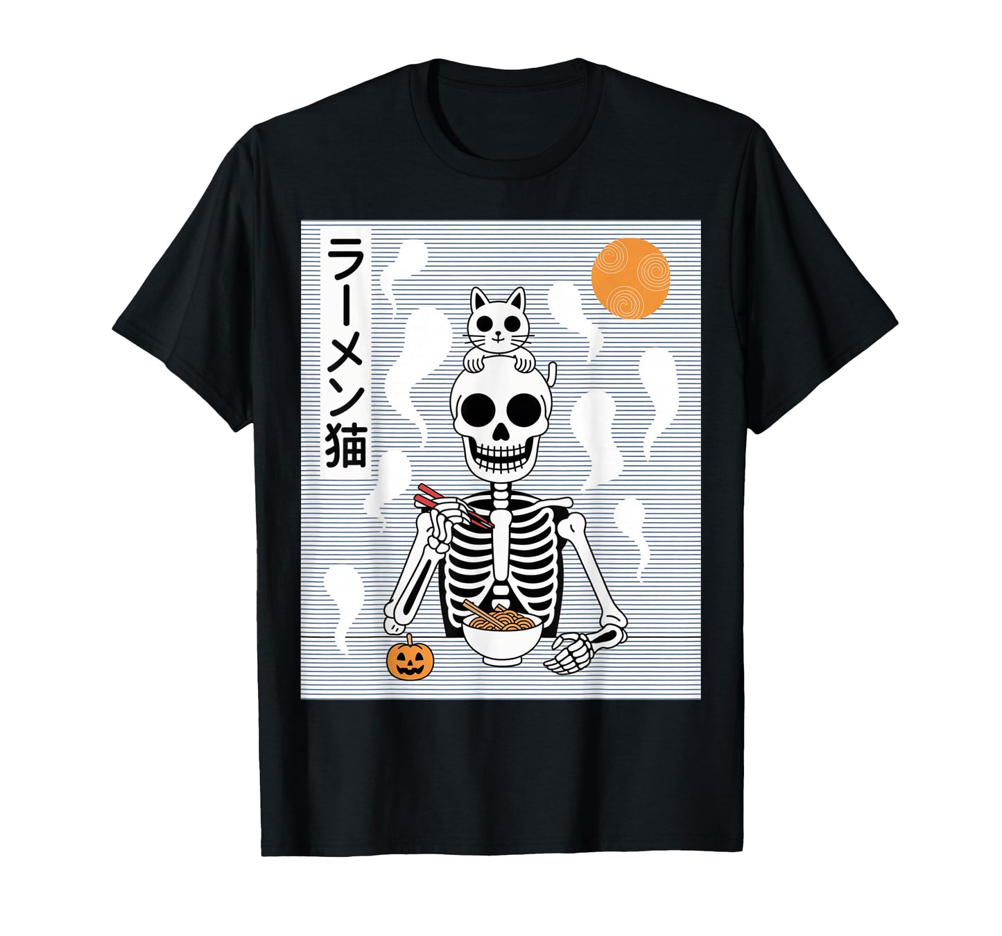 Ramen Cat Skeleton Halloween Japanese Noodles Funny Cute T-Shirt