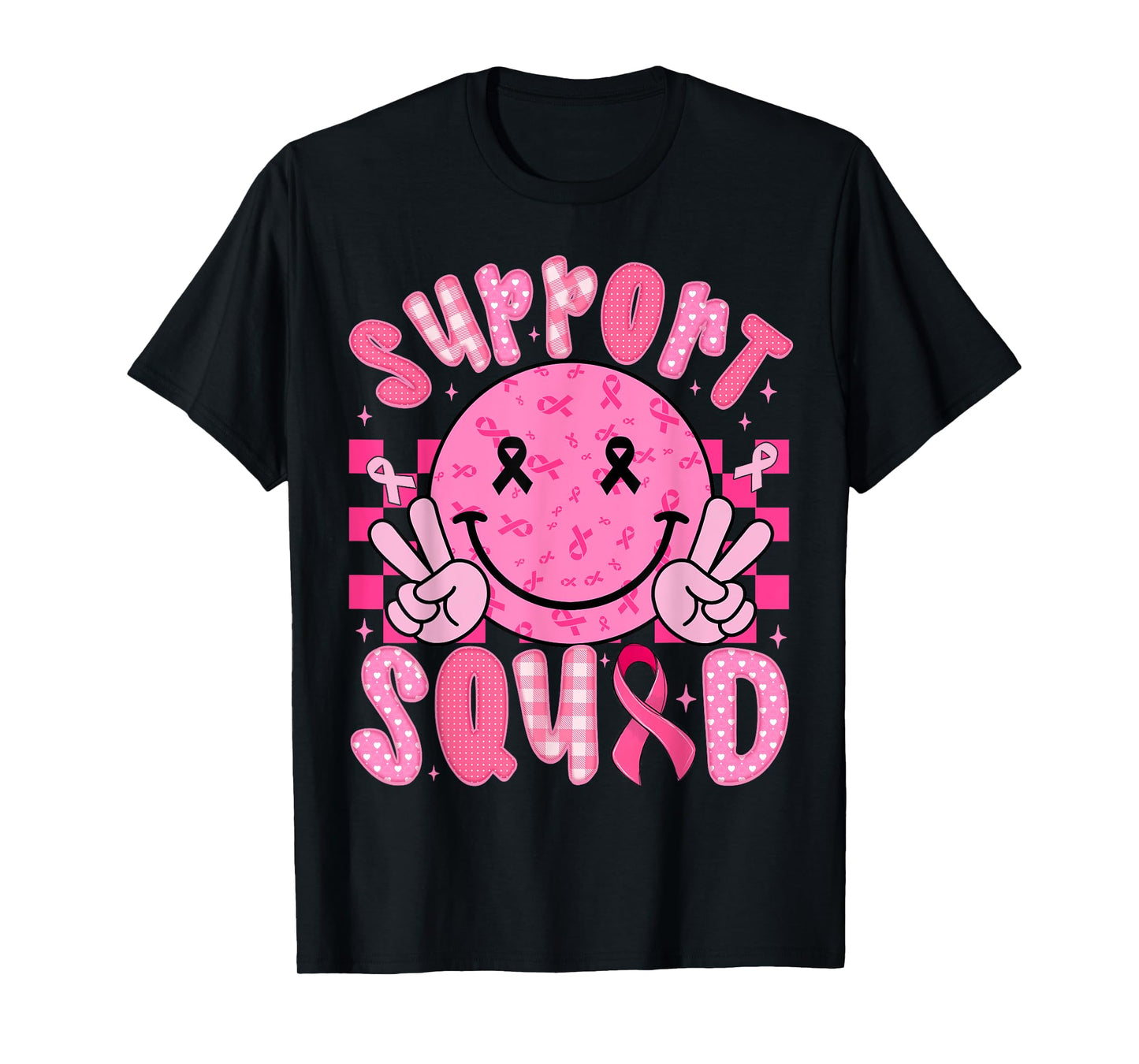 Support Squad Breast Cancer Awareness Pink Ribbon Smile Face T-Shirt