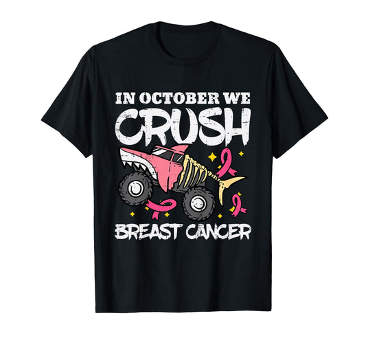October Monster Truck Breast Cancer Halloween Toddler Boy T-Shirt