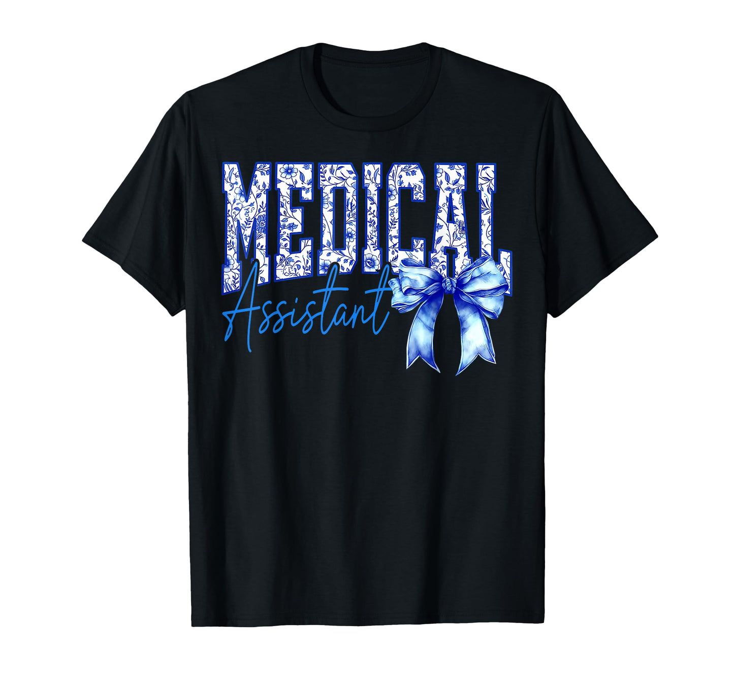 Retro Medical Assistant Floral Blue Coquette Bow Mothers Day T-Shirt