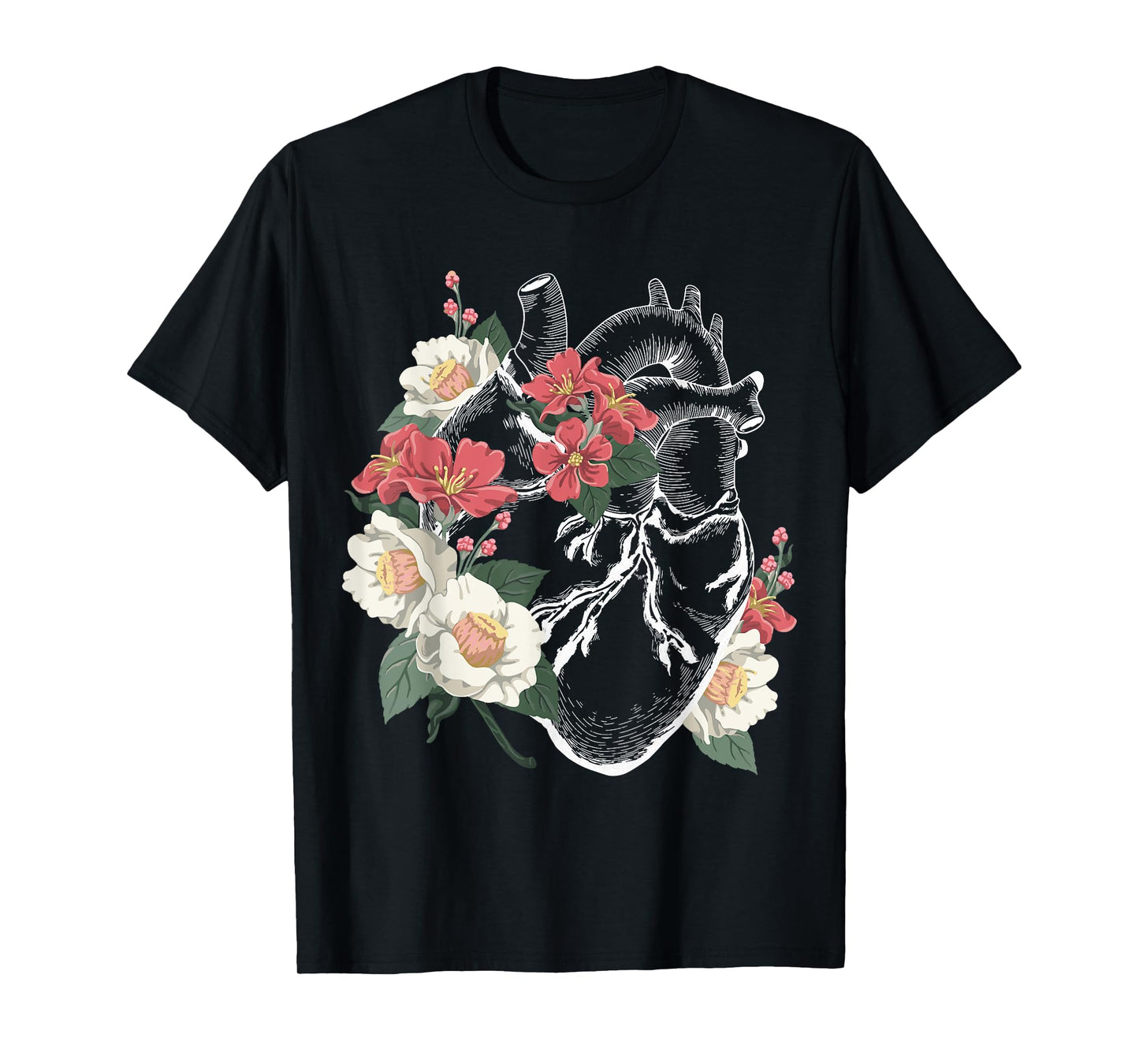 Anatomical Heart Shirt Floral Organ Cardiology Cardiac Nurse T-Shirt