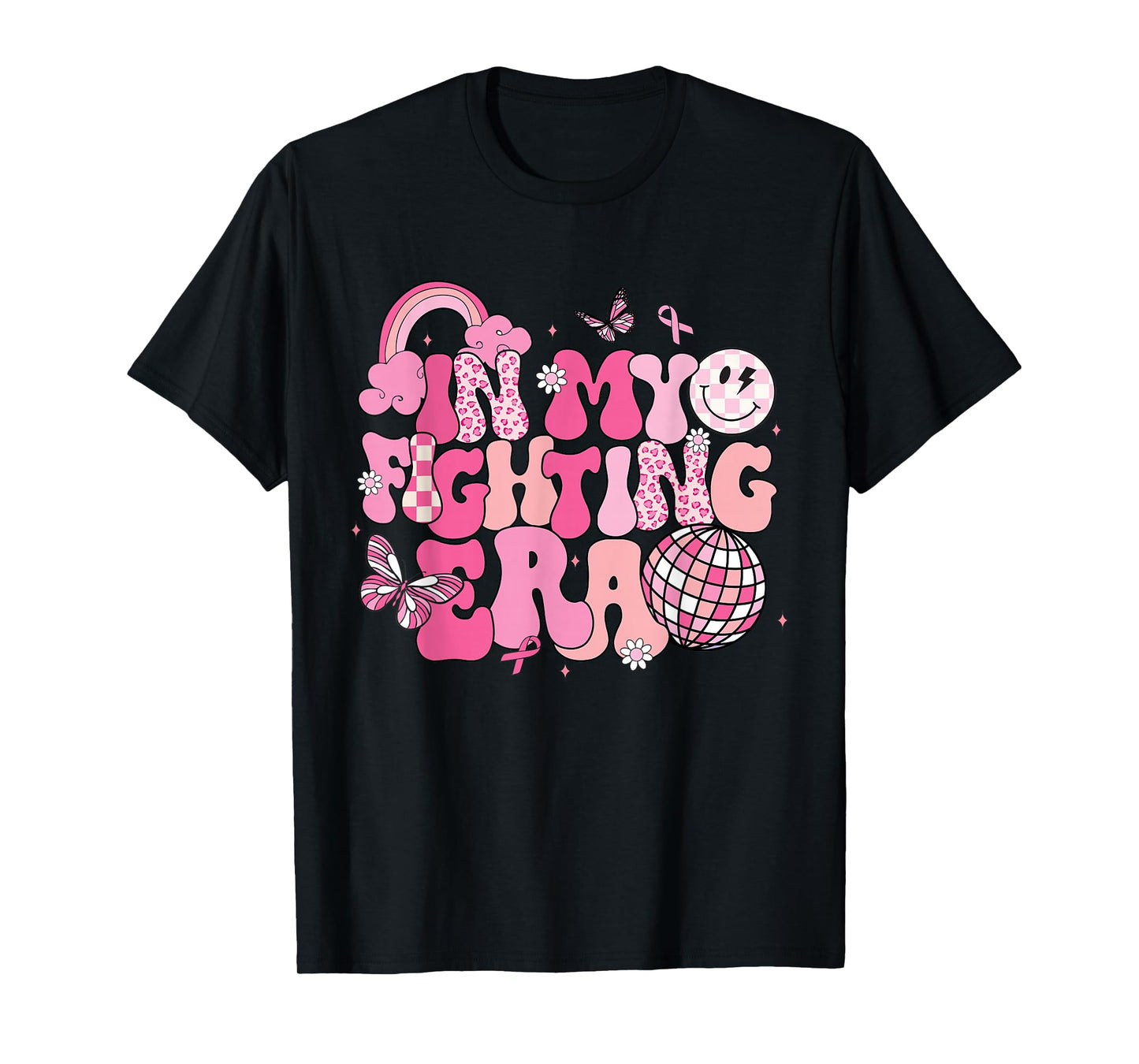 Retro Groovy In My Fighting Era Breast Cancer Awareness T-Shirt