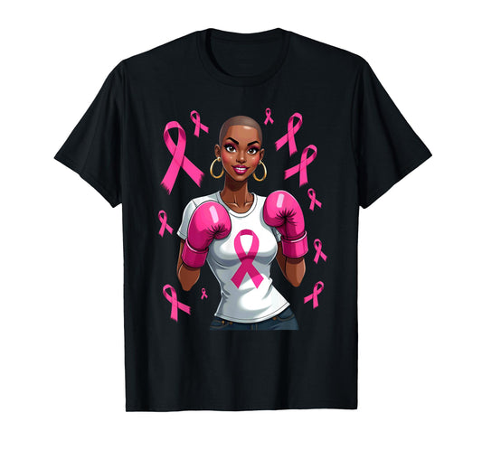 Afro Girl Melanin Breast Cancer Fighter Boxing Boxer T-Shirt