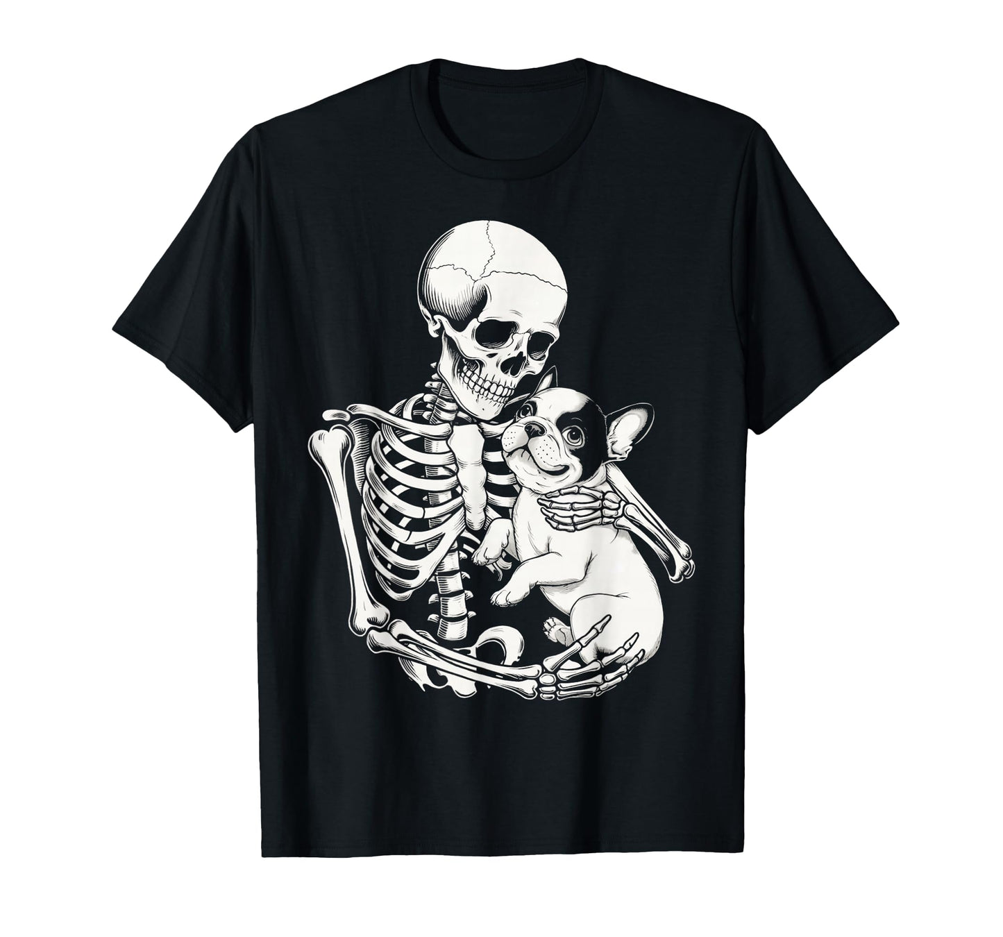 Skeleton Hugging Dog Halloween French Bulldog Lover Dog T-Shirt