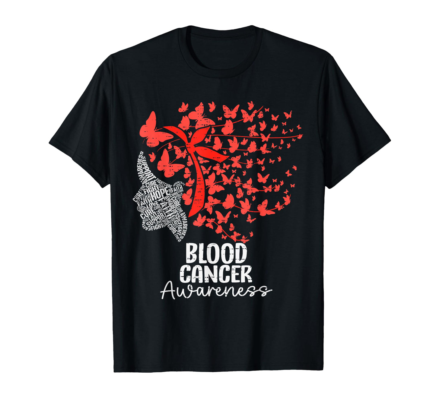 Womens Blood Cancer Awareness Butterfly Ribbon Red Support T-Shirt