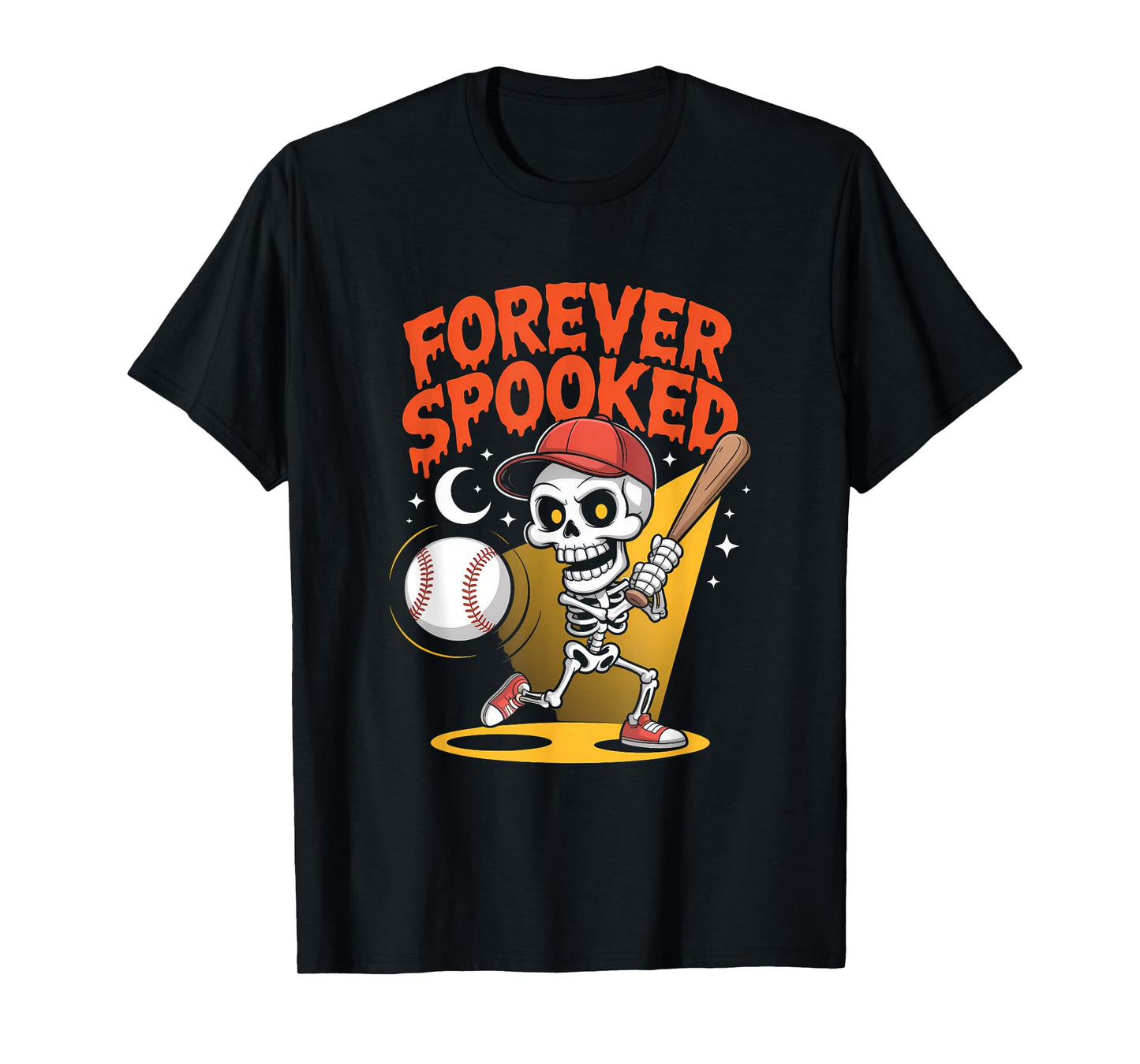 Halloween Skeleton Baseball Forever Spooked Tee T-Shirt